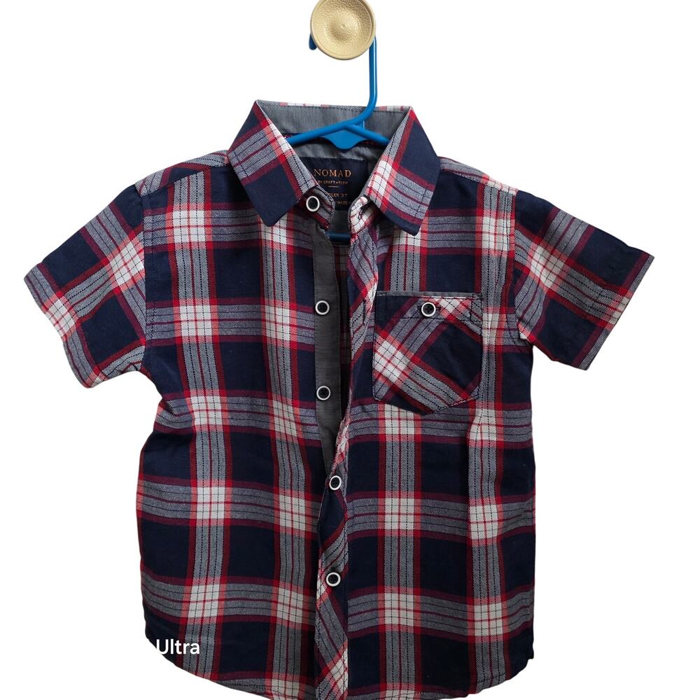 NWOT Nomad short-sleeve plaid button-down shirt checkered sz‎ 3T